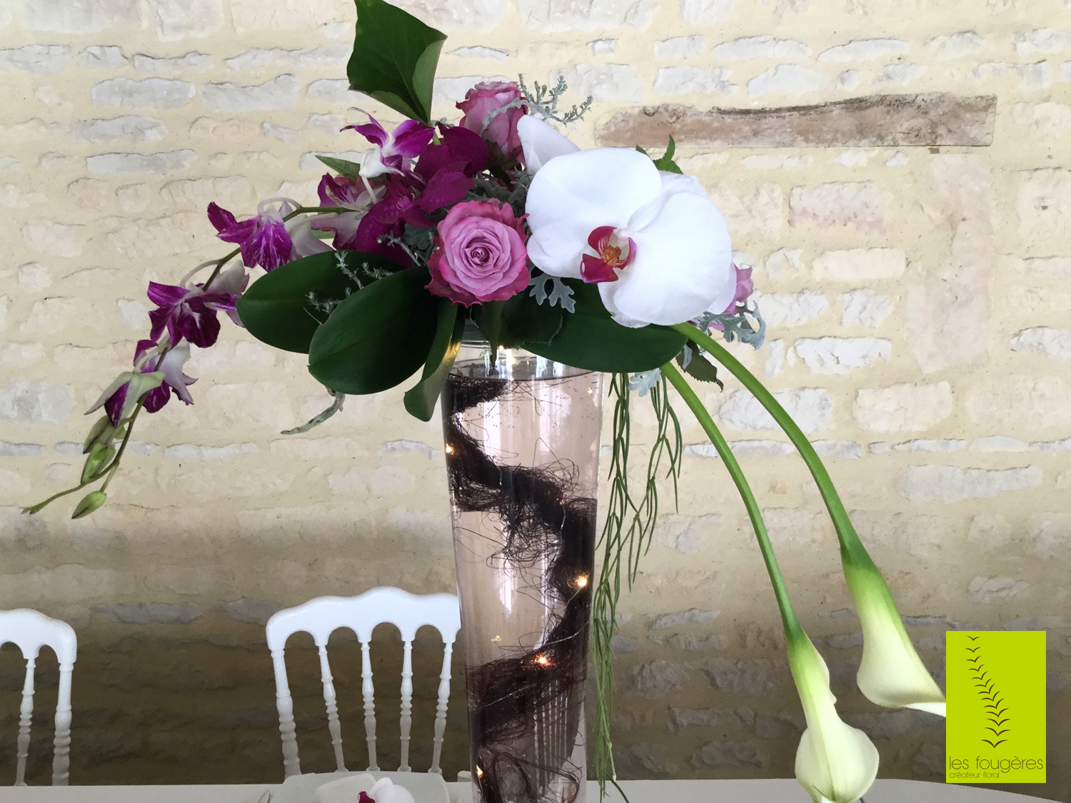 les fougeres fleuriste vase bouquet arome orchidée rose mariage